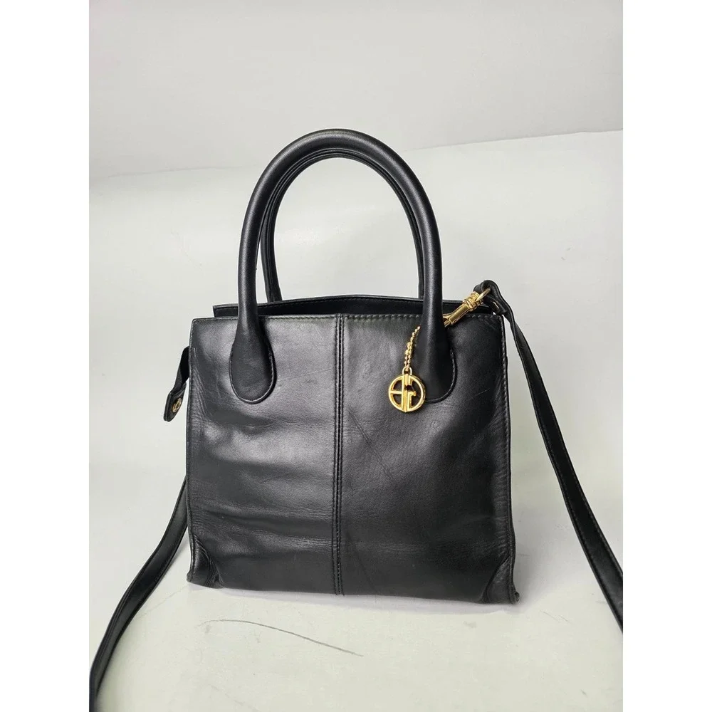 GIANI BERNINI Crossbody Shoulder Bag Black Leather Handbag Classic Purse Vtg